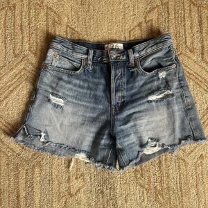Distressed Denim Cutoff Shorts Button Fly Y2K Festival Mid Rise 26 Free People